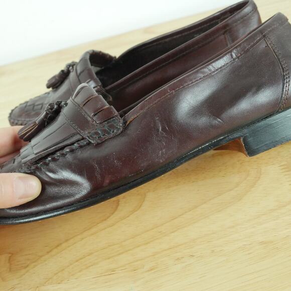 Vintage Men\'s 8 Tassel Loafers Burgundy Maroon Preppy Woven Leather Academia main image 5
